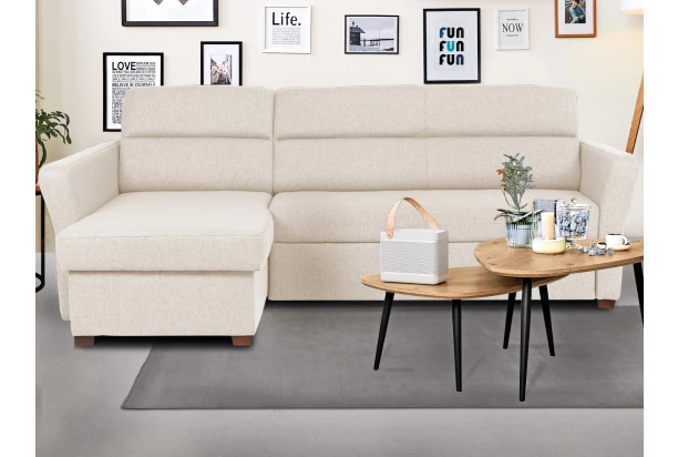 Rohová sedací souprava Livia, světle béžová látka, levý roh