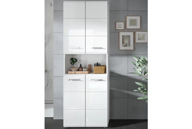 Vysoká skříňka s přihrádkou Ice, bílá lesk
