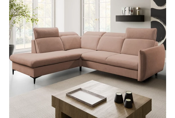 Rohová sedačka Glow, světle lososová látka, levý roh