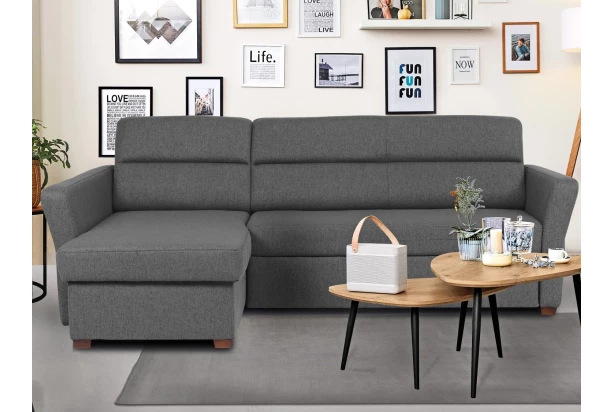 Rohová sedací souprava Livia, tmavě šedá látka, levý roh