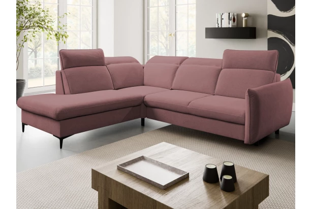 Rohová sedačka Glow, tmavě růžová látka, levý roh