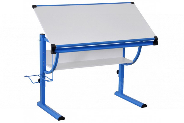 Polohovatelný psací stůl Roufas, modrý/bílý