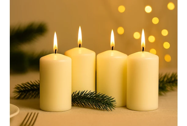 Válcové svíčky (4 ks) bílá, 10 cm