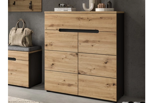 Skříňka s policemi/botník Cano, 80 cm, šedá/dub artisan