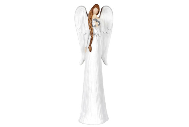 Dekorační soška Anděl se srdcem 30 cm, bílá