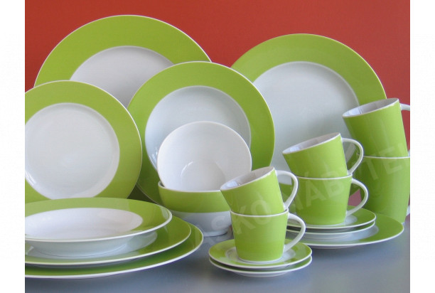 Dezertní talíř 21 cm Basic Colours, zelený okraj