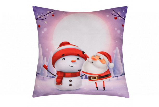 Vánoční dekorační polštář Santa Claus se sněhulákem, 45x45 cm
