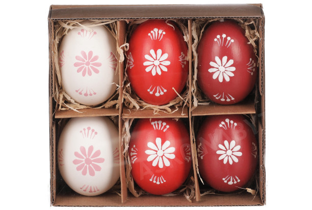 Velikonoční dekorace Malovaná vajíčka, 6 ks, červená/bílá