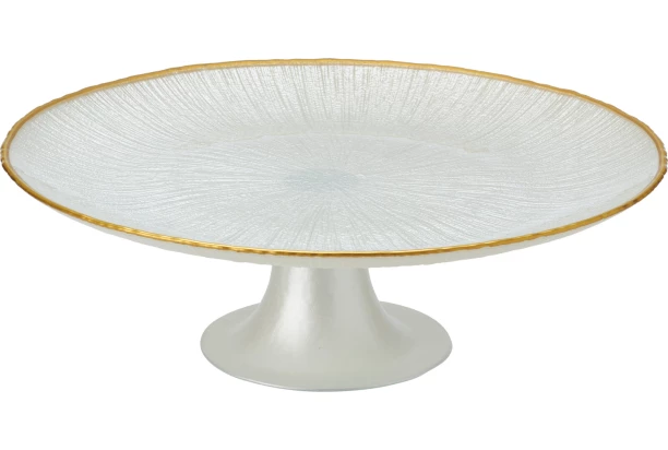 Podnos na dort a cukroví Dia 28x9,4 cm, bílá/zlatá