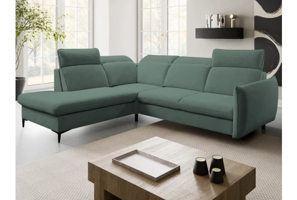 Rohová sedačka Glow, modro-šedo-zelená látka, levý roh