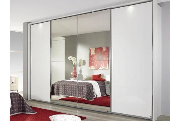 Šatní skříň Syncrono, 316 cm, bílá/zrcadlo