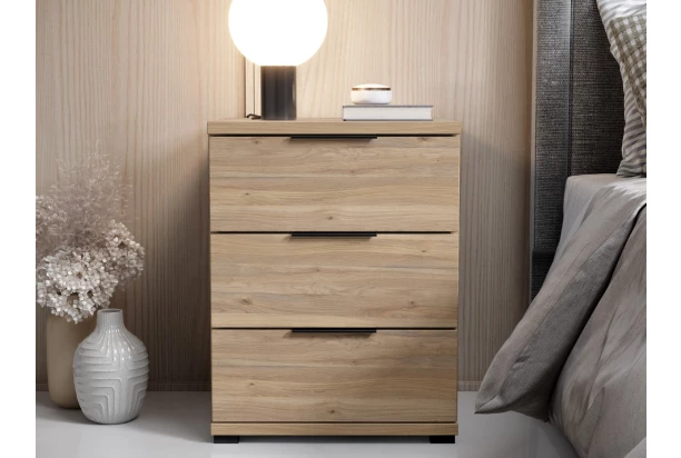 Noční stolek se 3 zásuvkami Smilla, výška 61 cm, dub mauvella