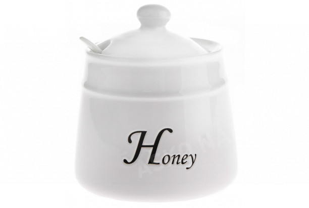Dóza na med se lžičkou Honey, bílá keramika