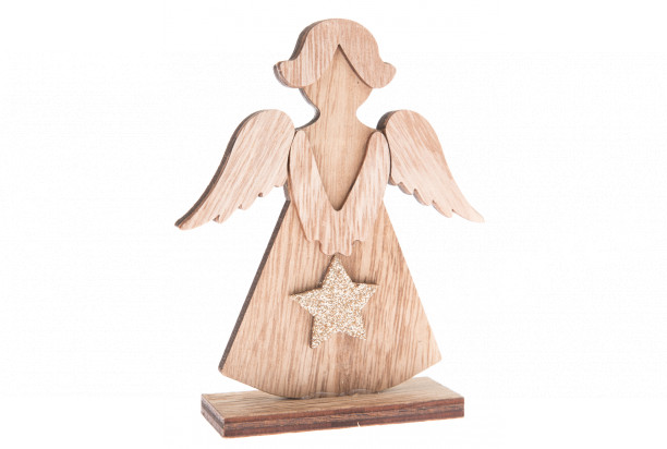 Vánoční dekorace Anděl na podstavci, dřevěný, 13 cm