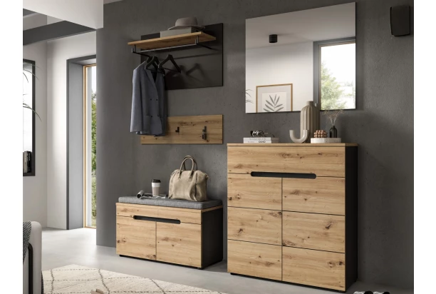 Předsíňová sestava Cano (5-dílná), šedá/dub artisan