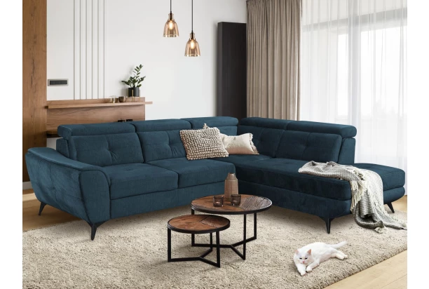 Rohová sedací souprava Sergio, námořnická modrá látka, pravý roh