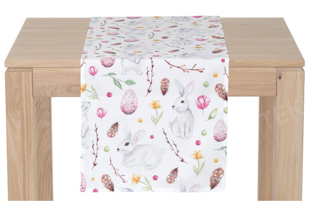 Běhoun na stůl Velikonoční zajíčci a květiny, 150x40 cm