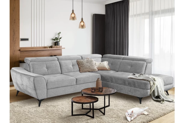 Rohová sedací souprava Sergio, světle šedá látka, pravý roh