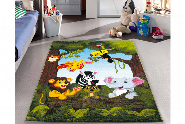 Dětský koberec Jungle 80x150 cm, motiv zvířátka, zelený
