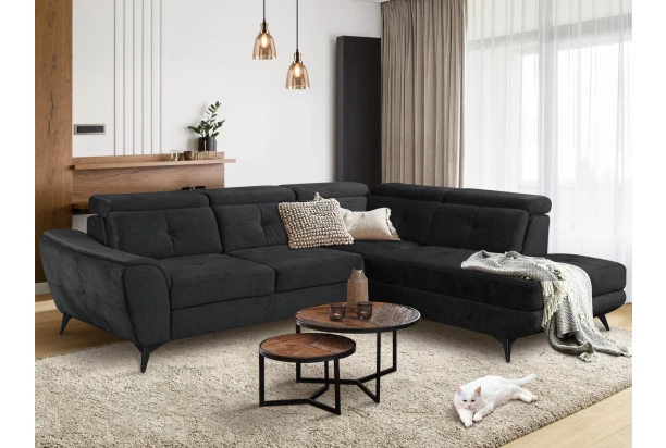 Rohová sedací souprava Sergio, černá látka, pravý roh