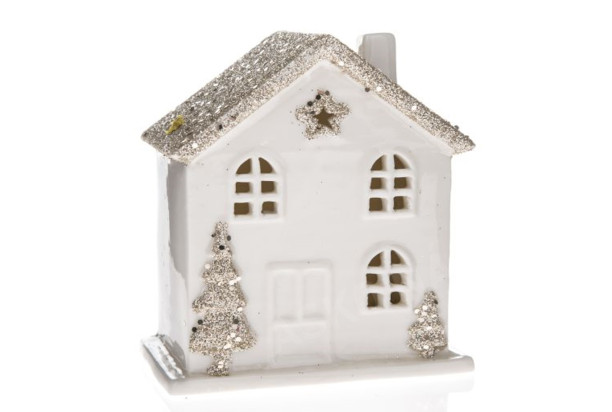 Vánoční dekorace Domek LED 9,5 cm, bílá