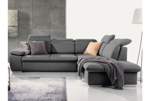 Rohová sedačka Aldon, dýmově šedá strukturovaná látka, pravý roh