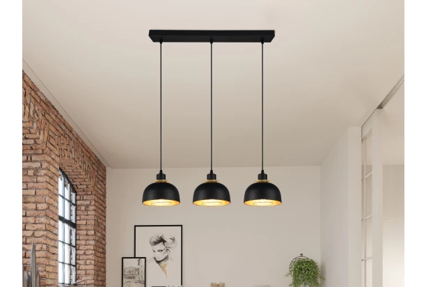 Závěsné stropní osvětlení Punch, černo-zlatá, 3 svítidla