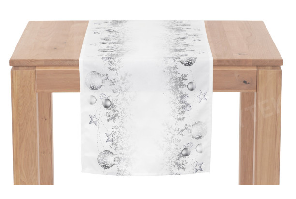 Běhoun na stůl Vánoční koule 150x40 cm, bílý
