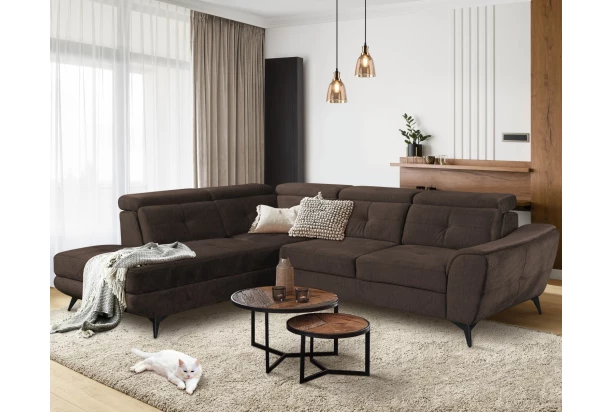 Rohová sedací souprava Sergio, tmavě hnědá látka, levý roh