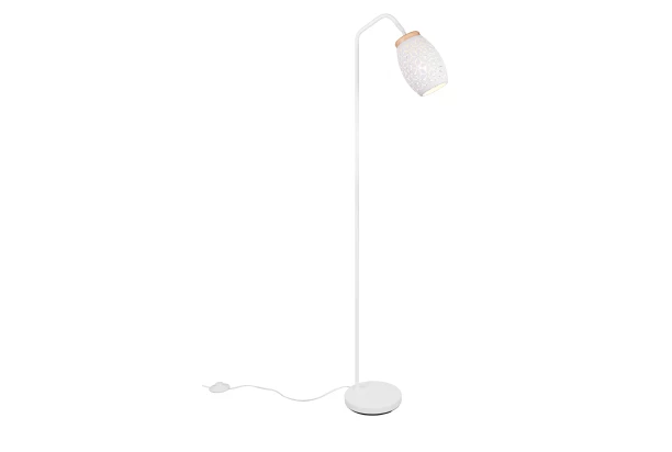 Stojací lampa Bidar, bílý kov/dřevo