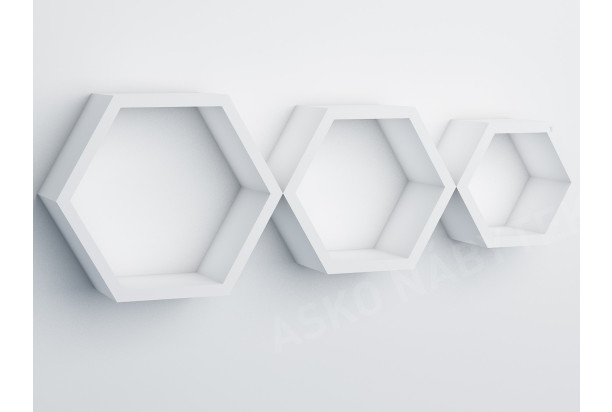 Sada 3 poliček Hexagon, bílé