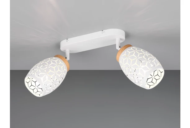 Stropní/nástěnné osvětlení Bidar, bílý kov/dřevo