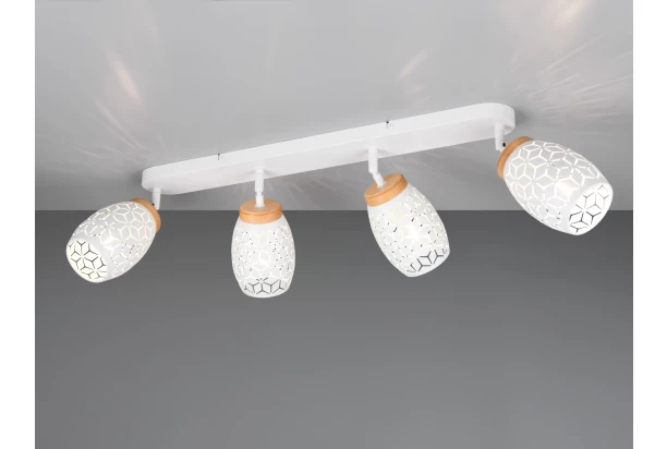 Stropní osvětlení Bidar, bílý kov/dřevo, 4 svítidla