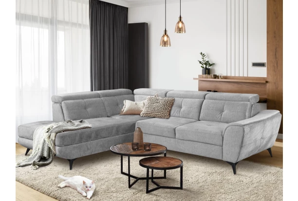 Rohová sedací souprava Sergio, světle šedá látka, levý roh