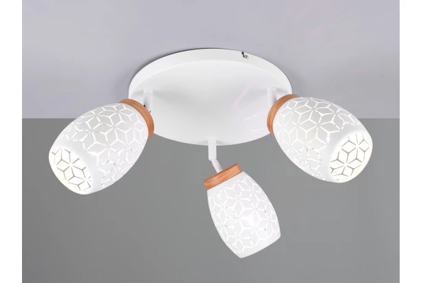 Stropní osvětlení Bidar, bílý kov/dřevo, 3 svítidla