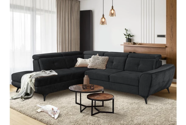 Rohová sedací souprava Sergio, černá látka, levý roh