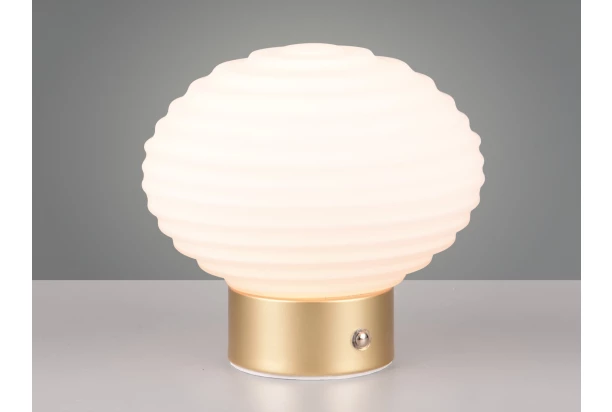 LED stolní lampa nabíjecí Earl 14 cm, bílé sklo