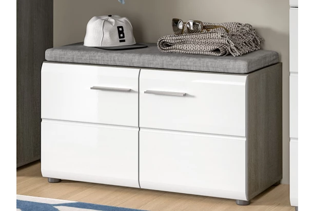 Předsíňová lavice na boty Salsa, šedý dub/bílá lesk