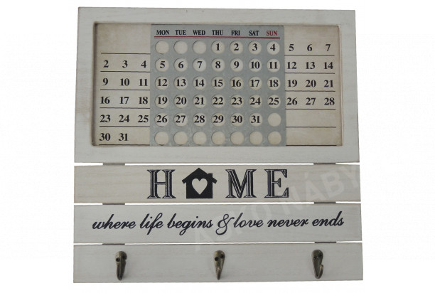 Nástěnný věšák s kalendářem Home, dřevěný