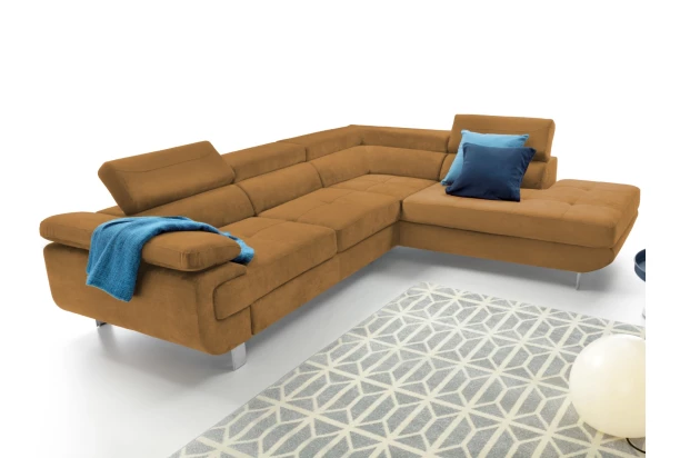 Rohová sedací souprava Lotos, hořčicově žlutá látka, pravý roh