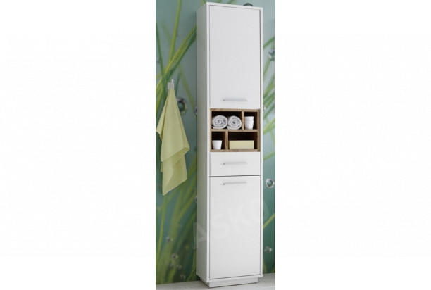Koupelnová vysoká skříňka Milano, bílá/dub wotan