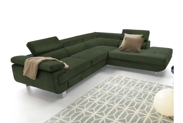 Rohová sedací souprava Lotos, lahvově zelená látka, pravý roh