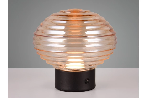 LED stolní lampa nabíjecí Earl 14 cm, jantarové sklo