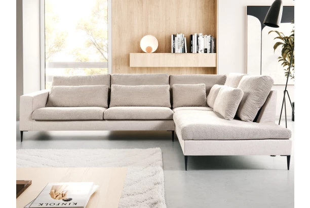 Rohová sedačka Romeo, béžová strukturovaná látka, pravý roh