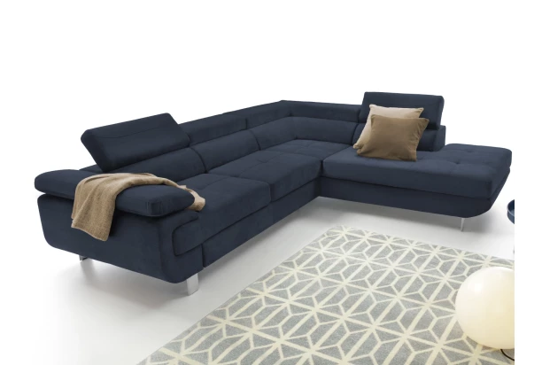 Rohová sedací souprava Lotos, temně modrá látka, pravý roh