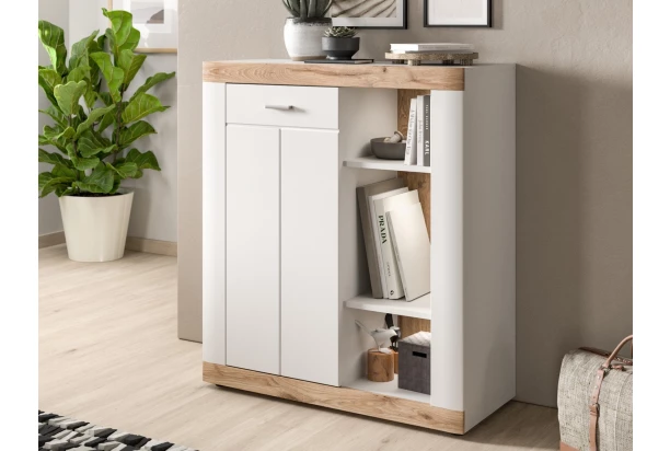 Skříňka s přihrádkami Laredo, 91 cm, bílá/dub nox