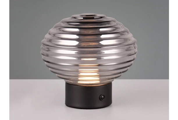 LED stolní lampa nabíjecí Earl 14 cm, kouřové sklo