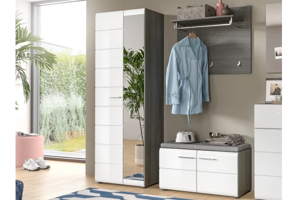 Předsíňová sestava Salsa (3-dílná), šedý dub/bílá lesk