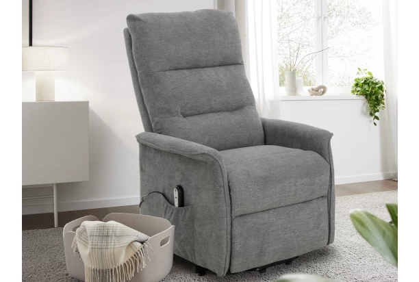 Křeslo s elektrickým polohováním Mirador, šedá látka