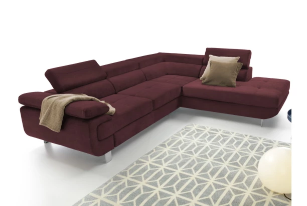 Rohová sedací souprava Lotos, vínově červená látka, pravý roh